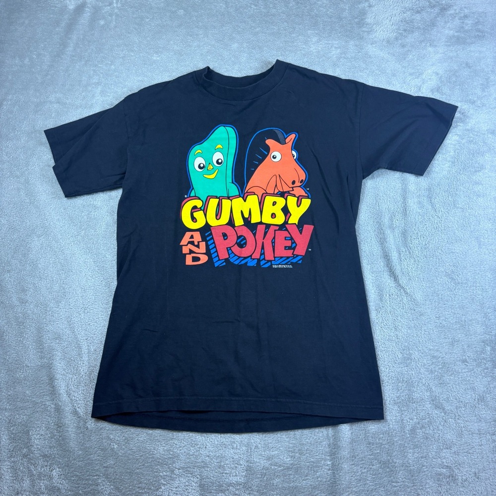 Utility Shirt Mens Medium Gumby and Pokey Vintage 1995 Graphic Black Retro Tee